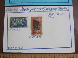 Three hinged stamps from Madagascar (Malagasy Republic): one 1930 stamp (14-.A.11) and two from