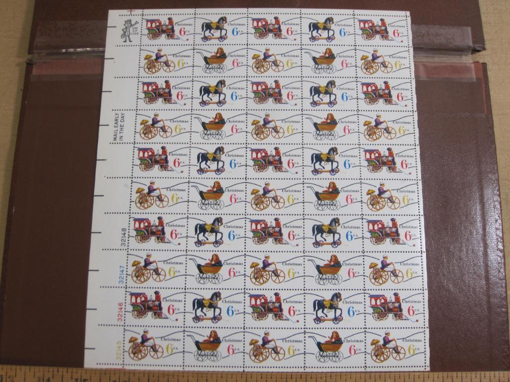 Full sheet of 50 1970 6 cent Christmas Toys US postage stamps, Scott # 1415-18