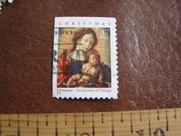 Lot of more than THREE DOZEN cancelled 2002 37 cent Christmas US postage stamps, Scott # 3675