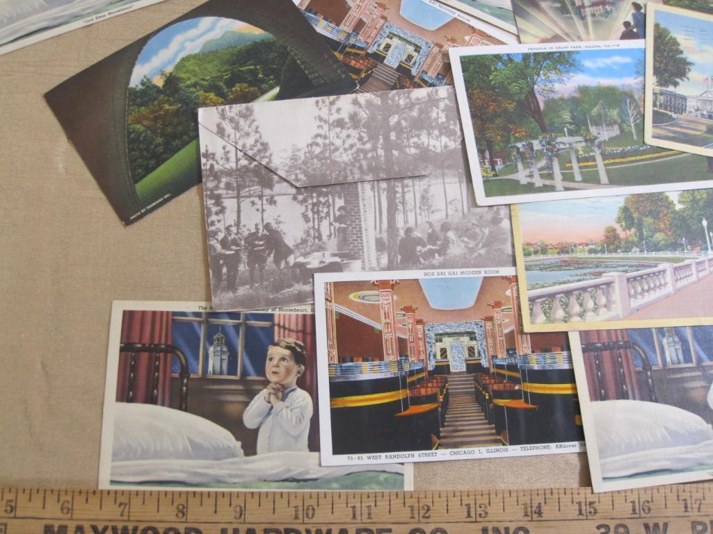 Lot of approximately two dozen locational post cards, some used incl. postage stamps and some