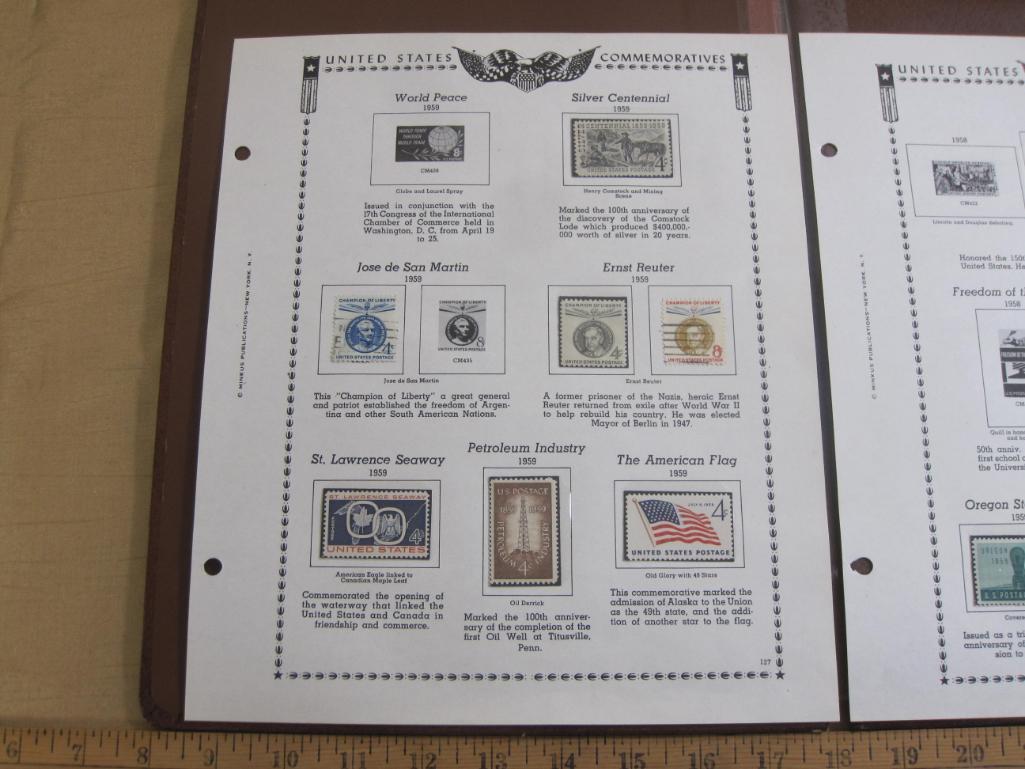 Two stamp collecting album pages printed by Minkus Publications; includes 10 mounted mint stamps and