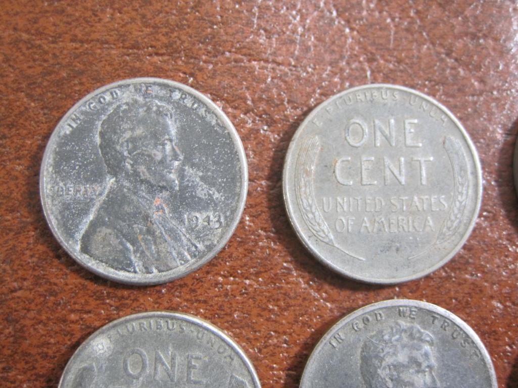 Lot of six 1943 US steel pennies