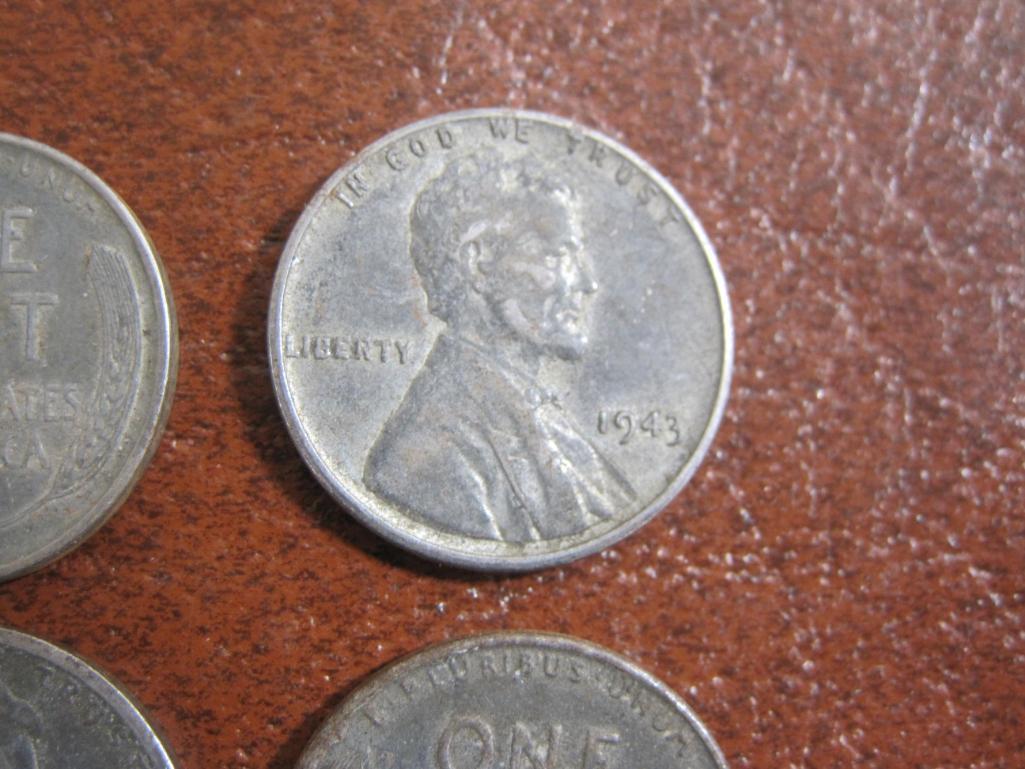 Lot of six 1943 US steel pennies