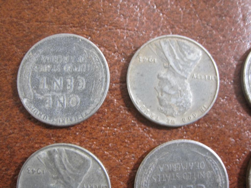 Lot of six 1943 US steel pennies