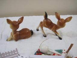 Lot of Misc Christmas Decorations including 2 plastic deer, Mr & Mrs Claus and more, 14 oz