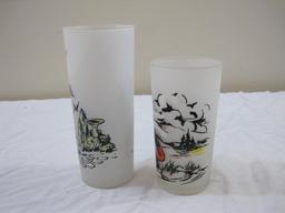 Two Vintage Frosted Drinking Glasses including Southern Belle and "The Search", 13 oz