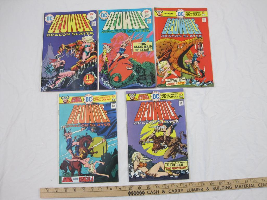 Five Issues of Beowulf Dragon Slayer Comic Books, No. 1-4 & 6, May 1975-March 1976, comics have some