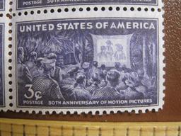 Block of 4 1944 50th Anniversary of Motion Pictures 3 cent US postage stamps, #926