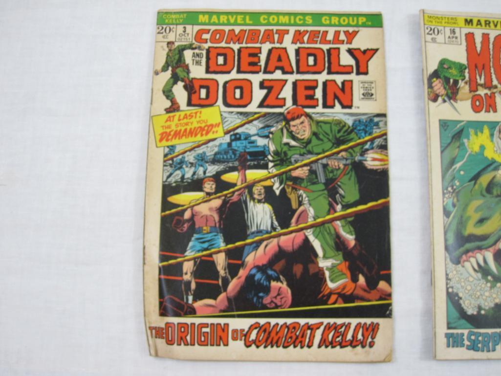 Two Bronze Age Marvel Comics including Combat Kelly and Deadly Dozen No. 3 October 1972 and Monsters