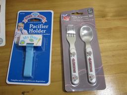 Lot of Child Care Items, New in the Package, including: Reusables, Pacifier Holders, Utensils and