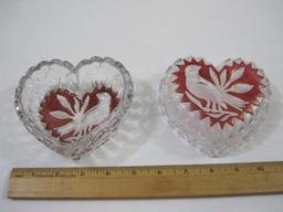 Vintage Ruby Byrdes Crystal Heart Covered Dish, Hofbauer over 24% Lead Crystal, 1 lb 9 oz