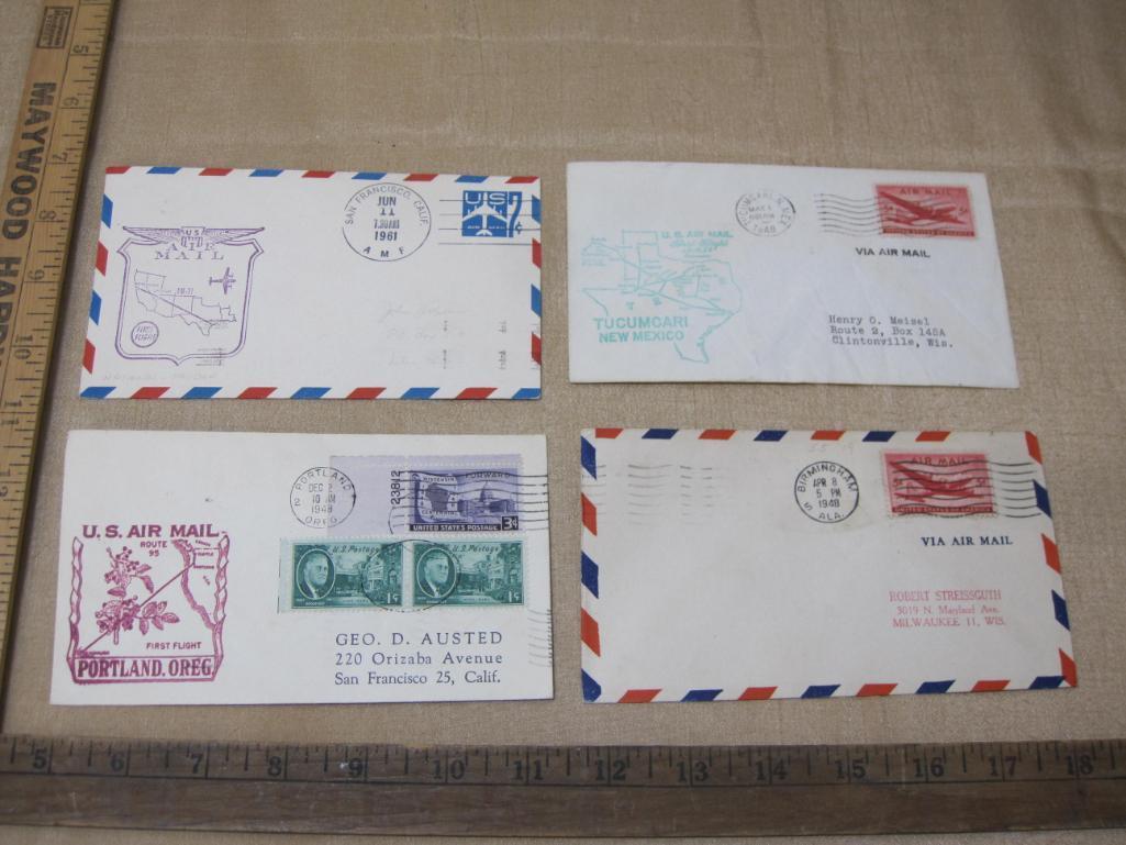 Lot of four addressed US Air Mail envelopes: 3 1948 with postage stamps; one postmarked 1961