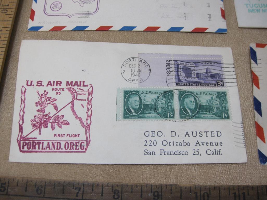 Lot of four addressed US Air Mail envelopes: 3 1948 with postage stamps; one postmarked 1961