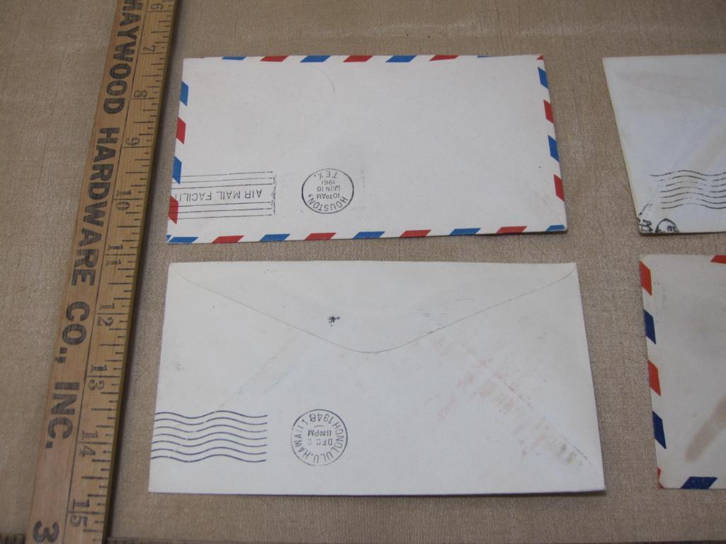 Lot of four addressed US Air Mail envelopes: 3 1948 with postage stamps; one postmarked 1961