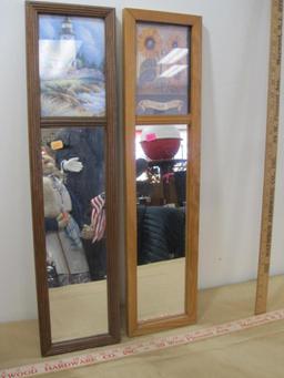 Two decorative wooden frame mirrors, 6in x 24.5in