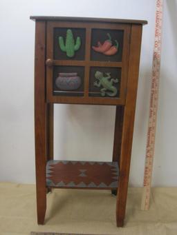 Small End Table with Southwestern Themed Art, approx 26" tall, 12inches wide