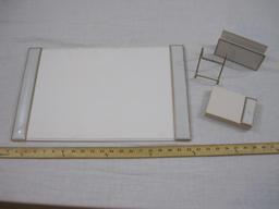Vintage Fitz and Floyd Desk Set with Desk Pad, White Notepad, White Letter Holder, and Gold-Tone
