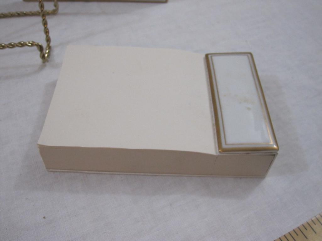 Vintage Fitz and Floyd Desk Set with Desk Pad, White Notepad, White Letter Holder, and Gold-Tone