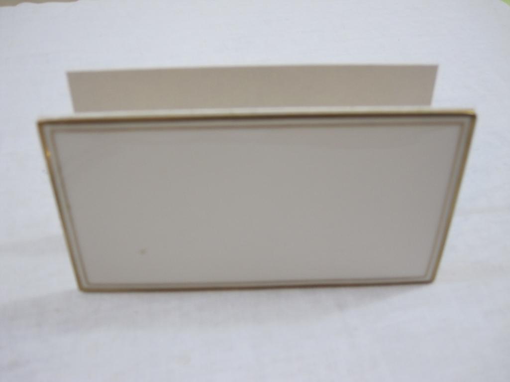 Vintage Fitz and Floyd Desk Set with Desk Pad, White Notepad, White Letter Holder, and Gold-Tone