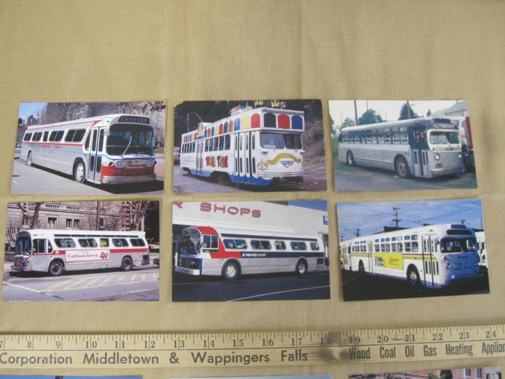 Lot of 11 unused color postcards of buses, in use during the 1970s and 1980s, from: Oakland, PA (2);