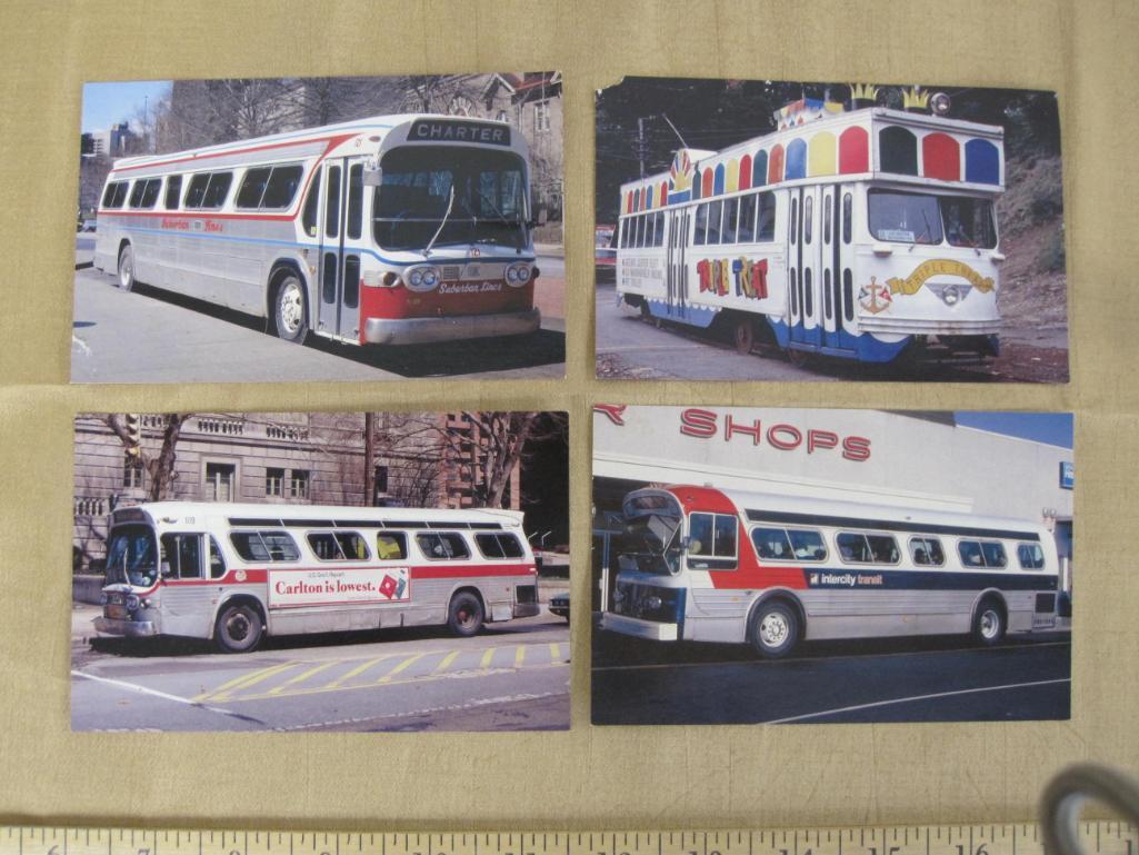 Lot of 11 unused color postcards of buses, in use during the 1970s and 1980s, from: Oakland, PA (2);