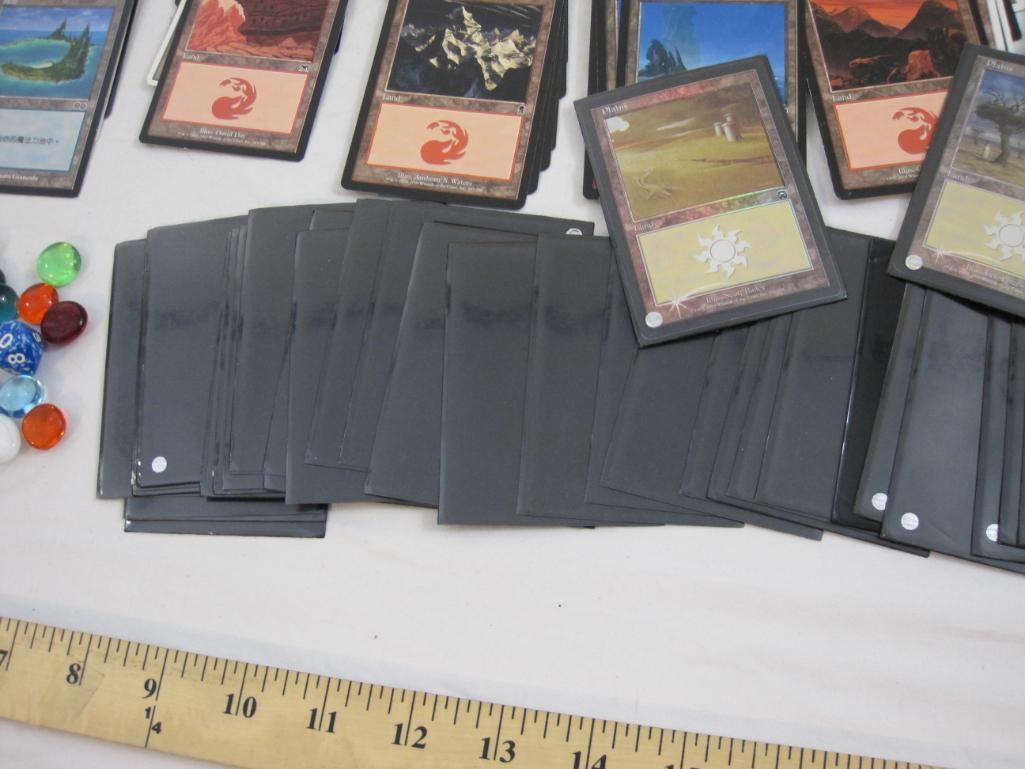 Lot of Magic the Gathering MTG LANDS, sleeve protectors, and dice, 3 lbs 10 oz