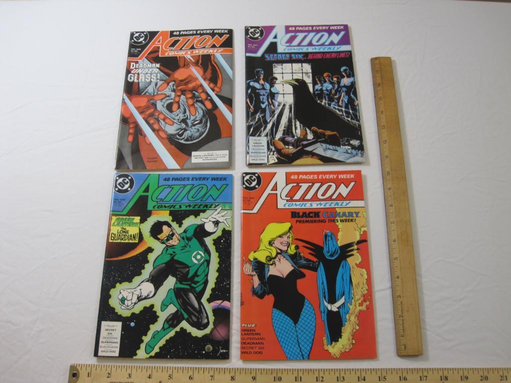 Four Comic Book Issues of Action Comics Weekly Nos. 605, 607-609, DC Comics 1988, 10 oz