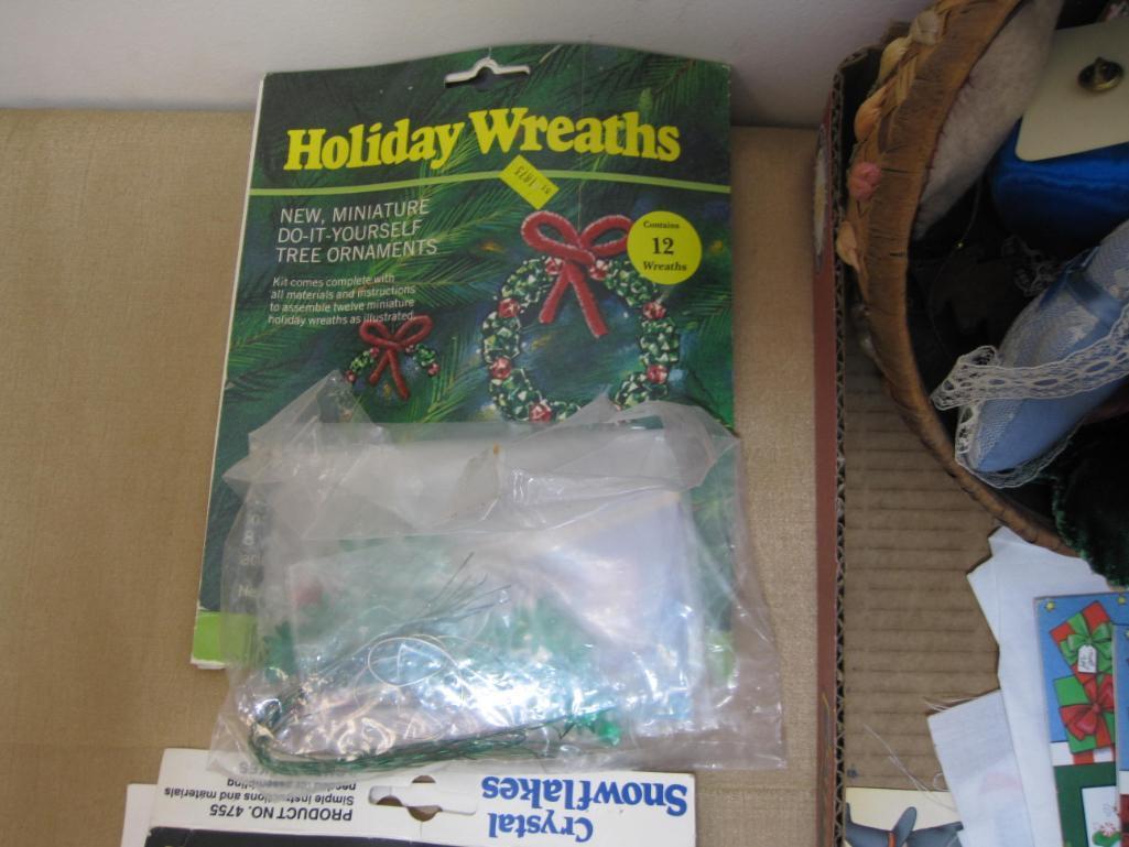 Box Lot of Vintage Christmas items, patterns, Beadery Craft Products and more