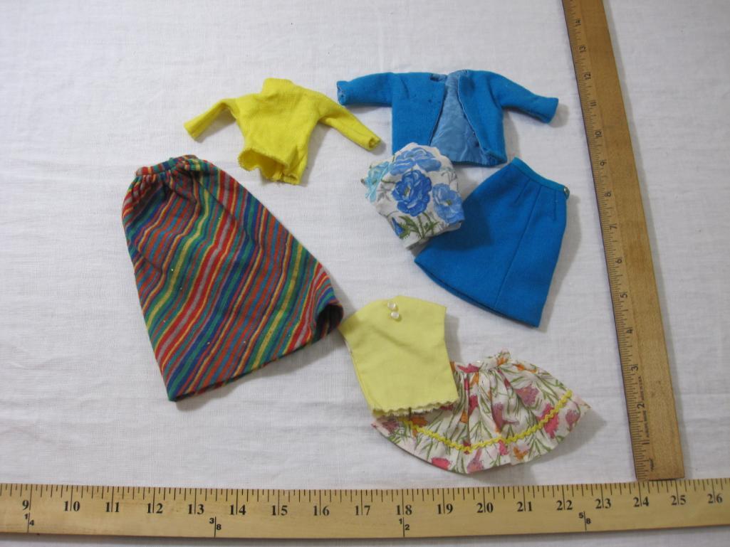 Lot of Vintage Barbie Clothes including blue skirt & jacket set, licensed Barbie striped skirt and