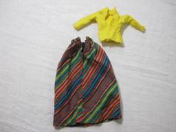 Lot of Vintage Barbie Clothes including blue skirt & jacket set, licensed Barbie striped skirt and