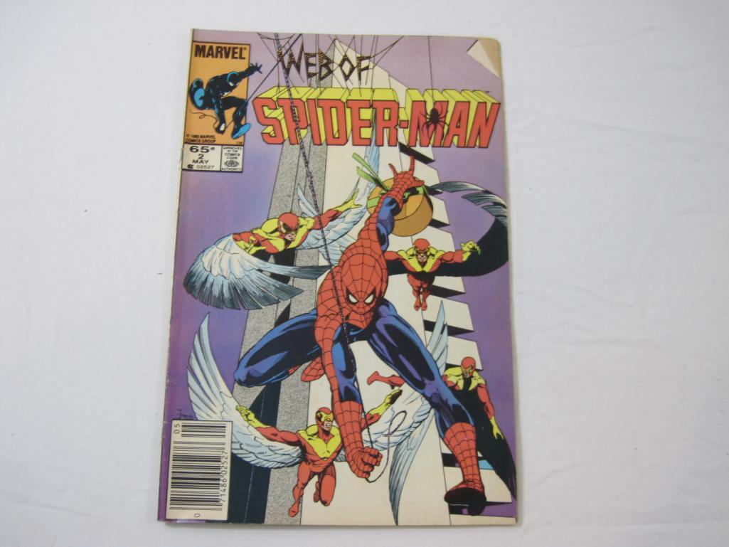 Three Marvel Comics including Web of Spider-Man No. 2 May 1985, Marvel Tales Featuring Spider-Man