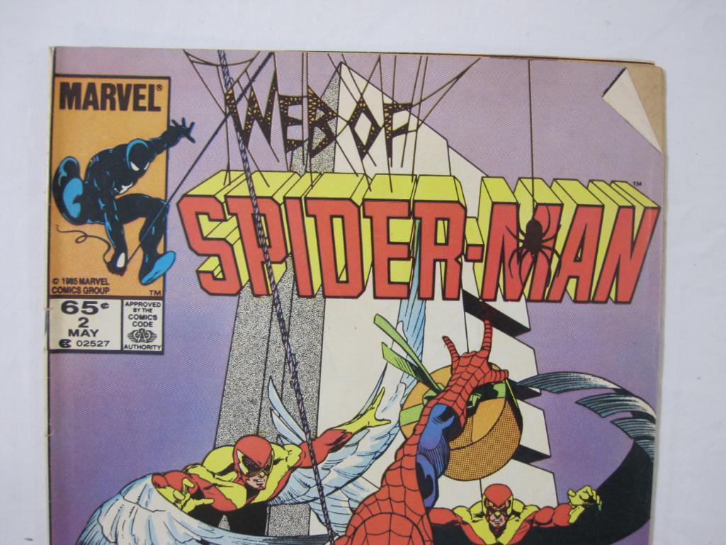 Three Marvel Comics including Web of Spider-Man No. 2 May 1985, Marvel Tales Featuring Spider-Man