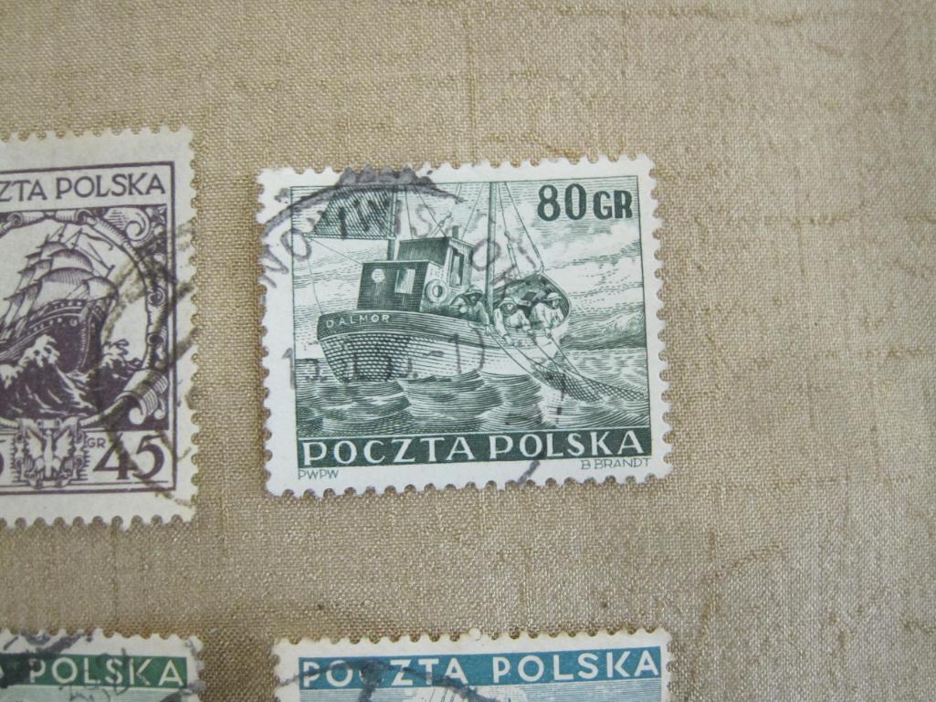 Lot of 6 canceled vintage Poland postage stamps featuring ships.