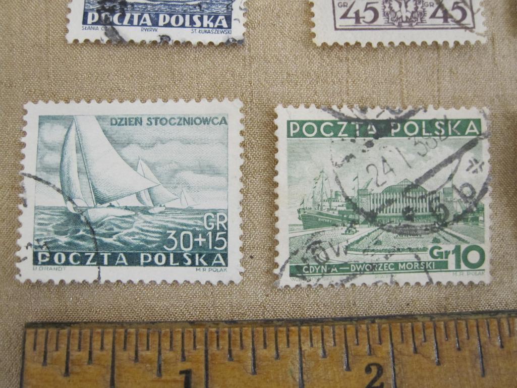 Lot of 6 canceled vintage Poland postage stamps featuring ships.