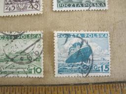 Lot of 6 canceled vintage Poland postage stamps featuring ships.