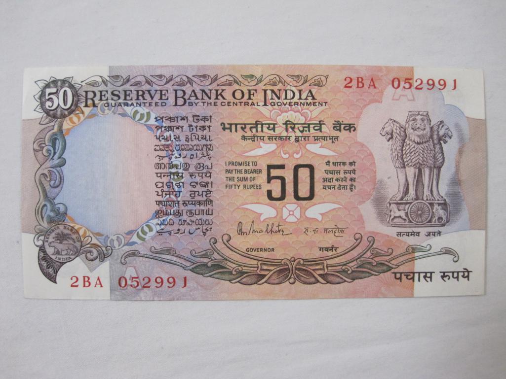 Lot of Indian Paper Currency including one rupee, 2 rupees, 5 rupees, 10 rupees, 20 rupees, 50