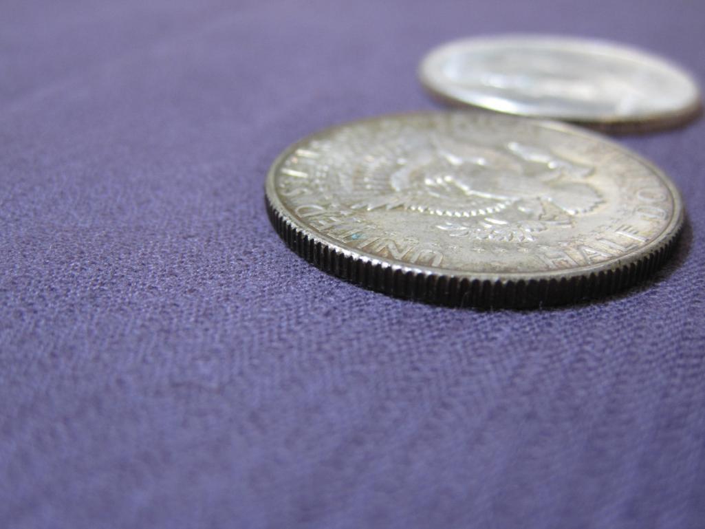 Lot of 2 JFK Half Dollars: 1964 (Silver) and 1966, 12.3 g