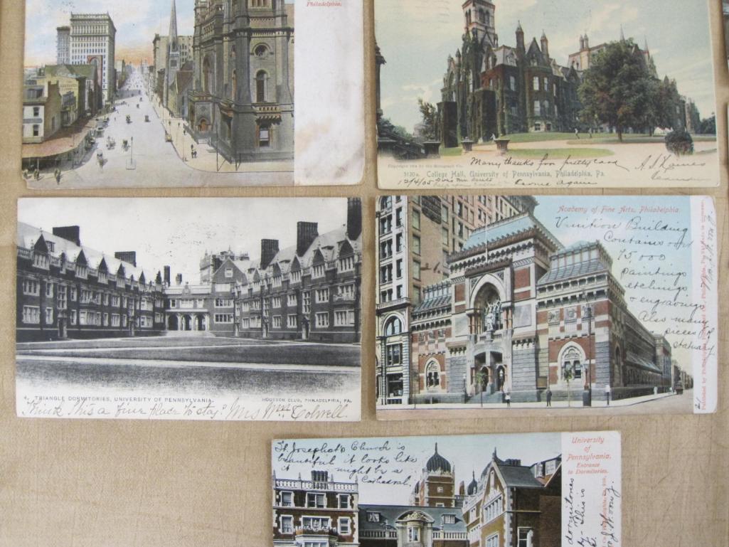 Nine vintage Philadelphia postcards, including City Hall, Academy of Fine Arts and University of