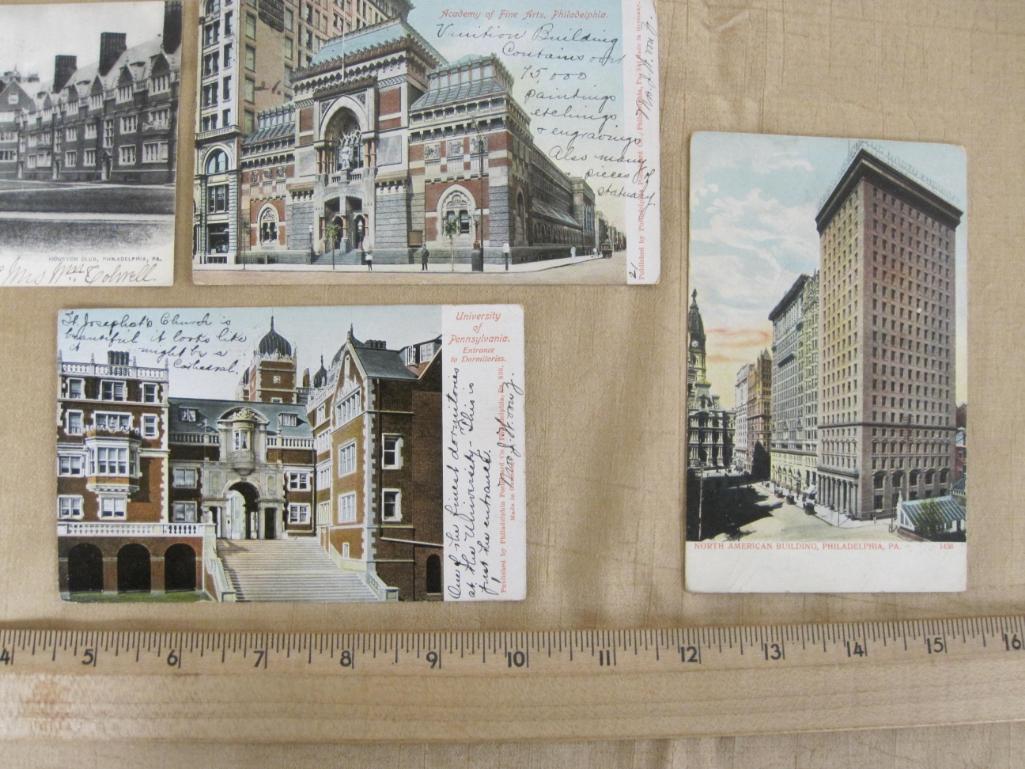 Nine vintage Philadelphia postcards, including City Hall, Academy of Fine Arts and University of