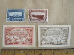 Lot of 2 Noytobar Mapka postage stamps plus 2 1949 Russia river tugboat and motorship.