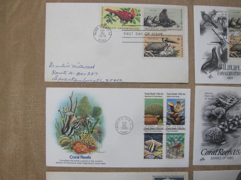 Lot of 6 First Day of Issue Stamps from 1972-1982 including National Parks Centennial, Coral Reefs