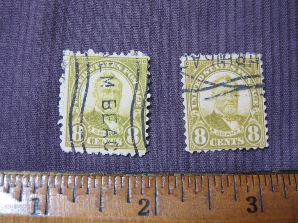 Two canceled 1927 US Grant 8 cent US postage stamps, #640