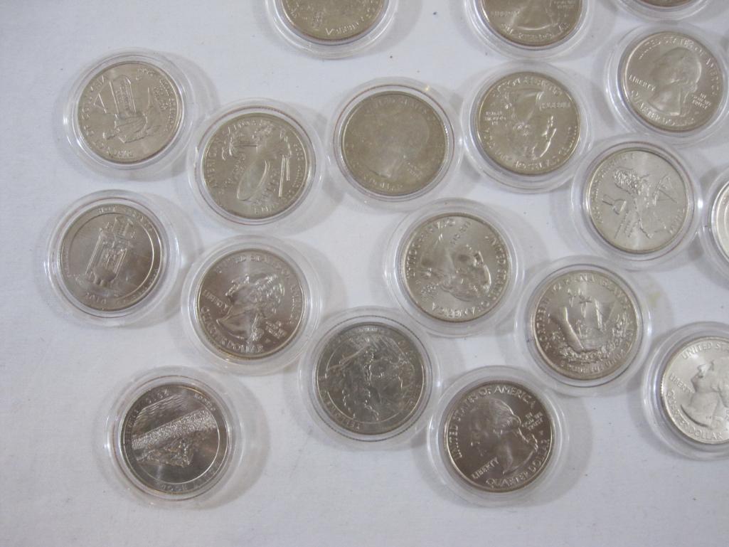 Lot of 21 United States Quarters, US Territories and National Parks, 2009-2010, in protective cases
