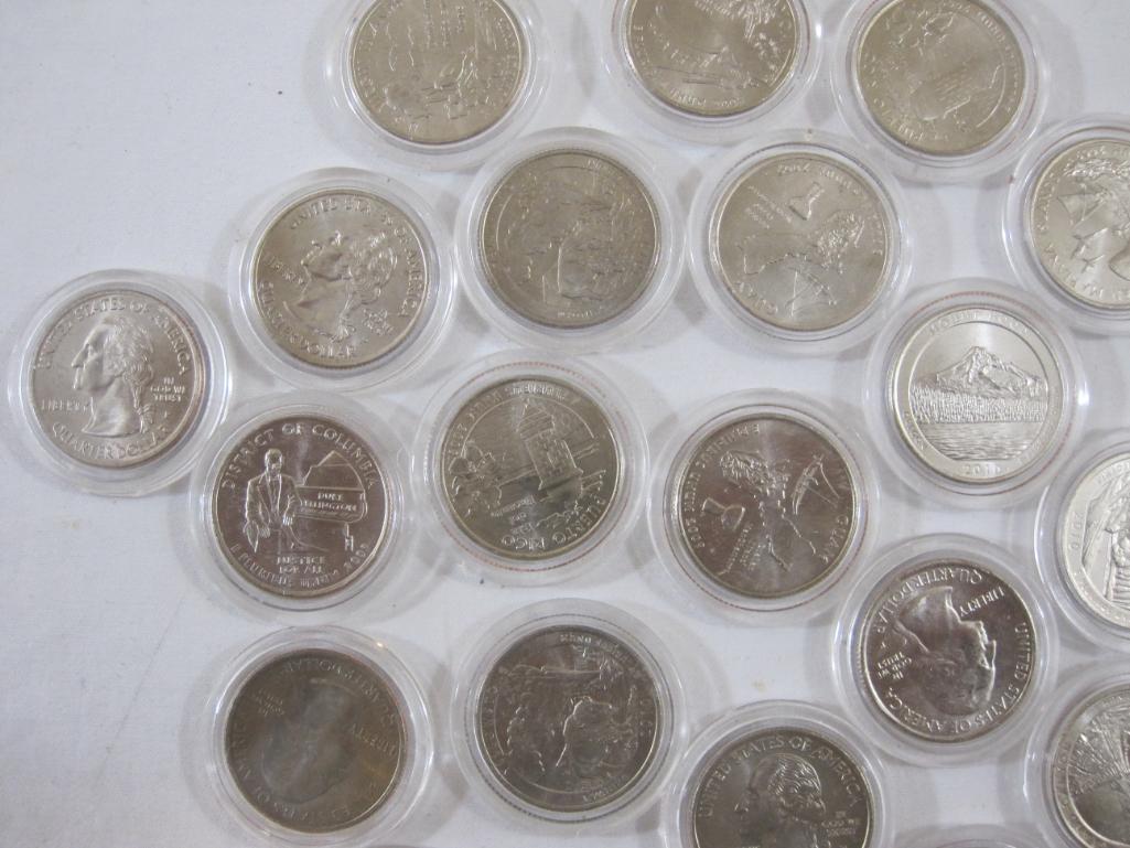 Lot of 21 United States Quarters, US Territories and National Parks, 2009-2010, in protective cases