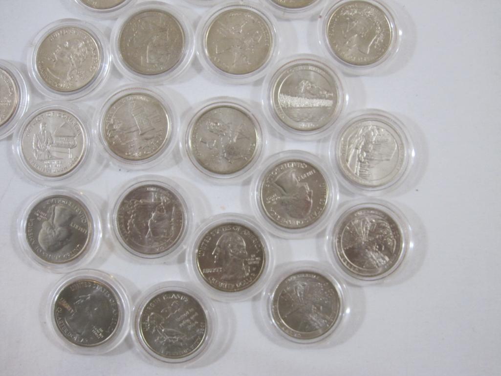 Lot of 21 United States Quarters, US Territories and National Parks, 2009-2010, in protective cases