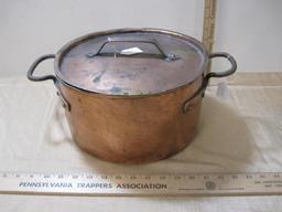 Antique Copper Pot, 11" diameter, 6 inches deep with Matching Lid