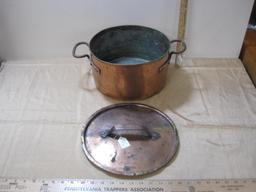 Antique Copper Pot, 11" diameter, 6 inches deep with Matching Lid