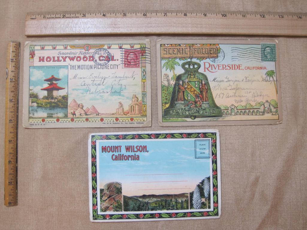 Three 1920s-era accordion-style California souvenir photo folders, from Mount Wilson, Riverside and