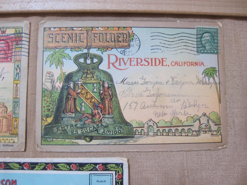 Three 1920s-era accordion-style California souvenir photo folders, from Mount Wilson, Riverside and