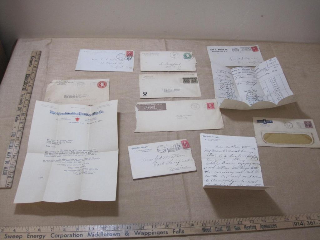 Lot of old stamped envelopes, postmarked from 1888 to 1925. Several contain enclosures, receipts or